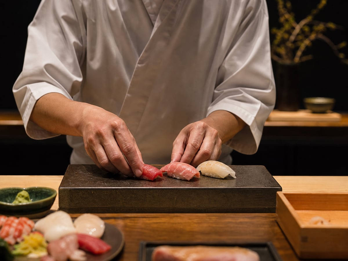 Przygotowanie sushi w czystej restauracyjnej kuchni